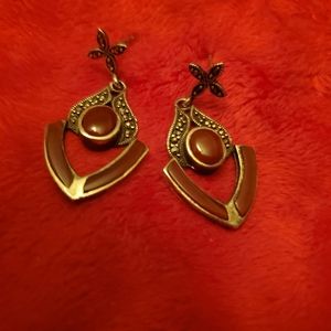 Dark red tourmaline& beautiful filigree earrings  sterling silver